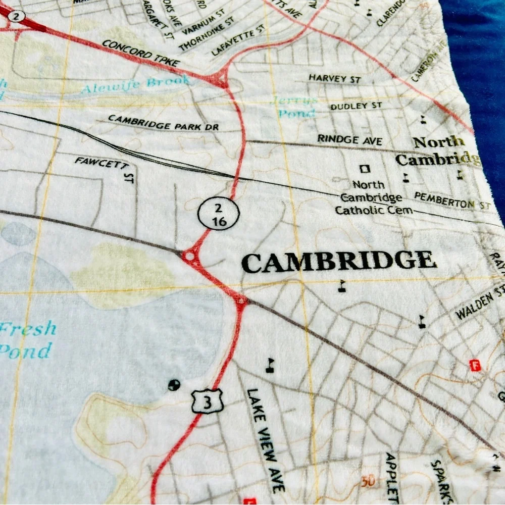 NEW without TAGS Plush Boston South Massachusetts Topo Map Blanket